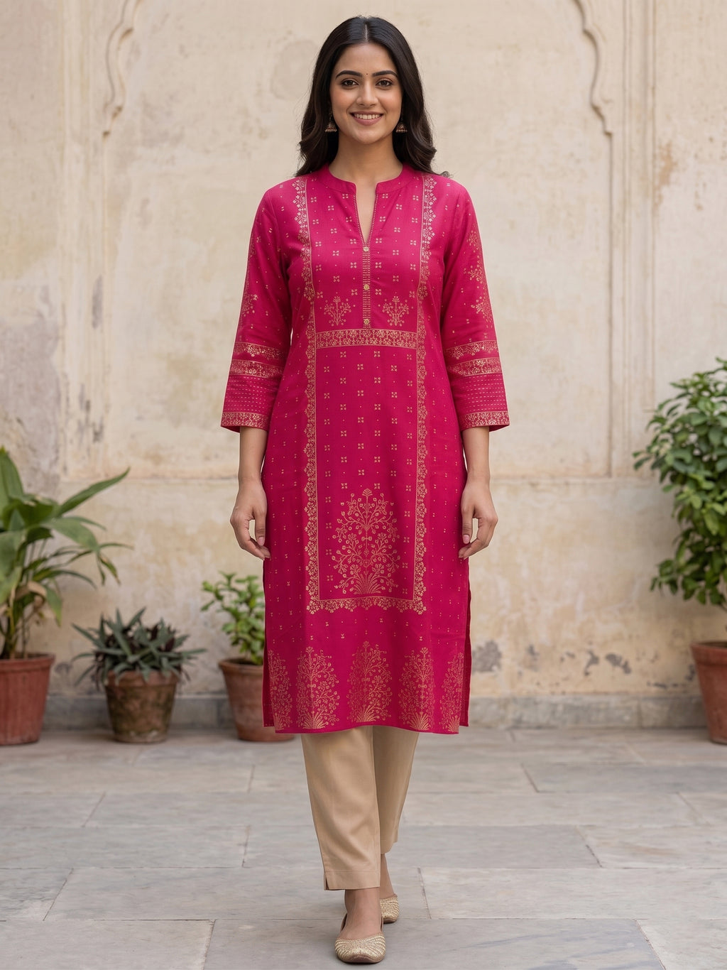 Red Gold Border Kurti