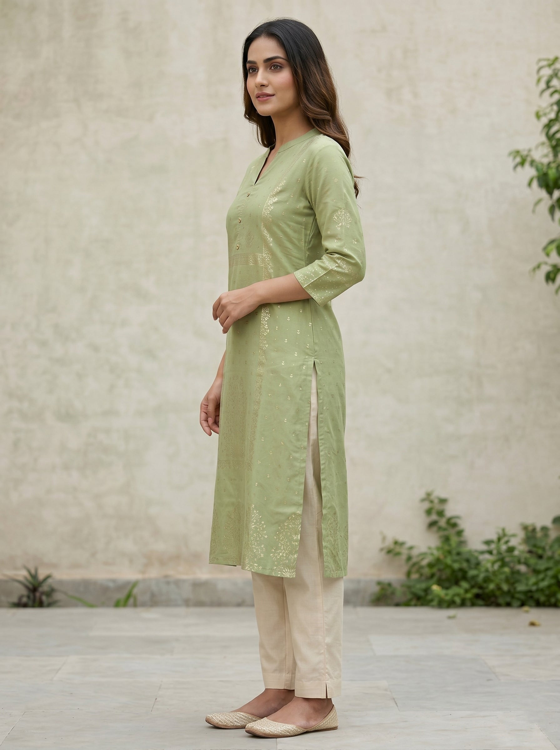 Green Gold Border Kurti