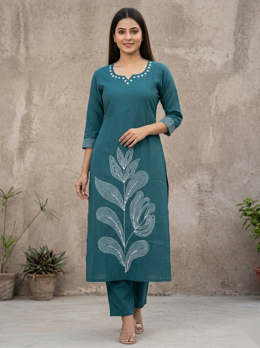 Deep Green 2 PC Palzo Cord Set Chudidhar