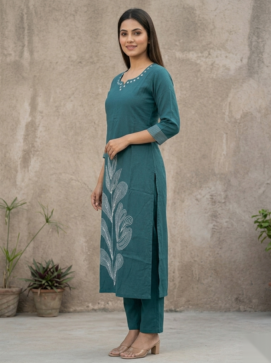 Deep Green 2 PC Palzo Cord Set Chudidhar
