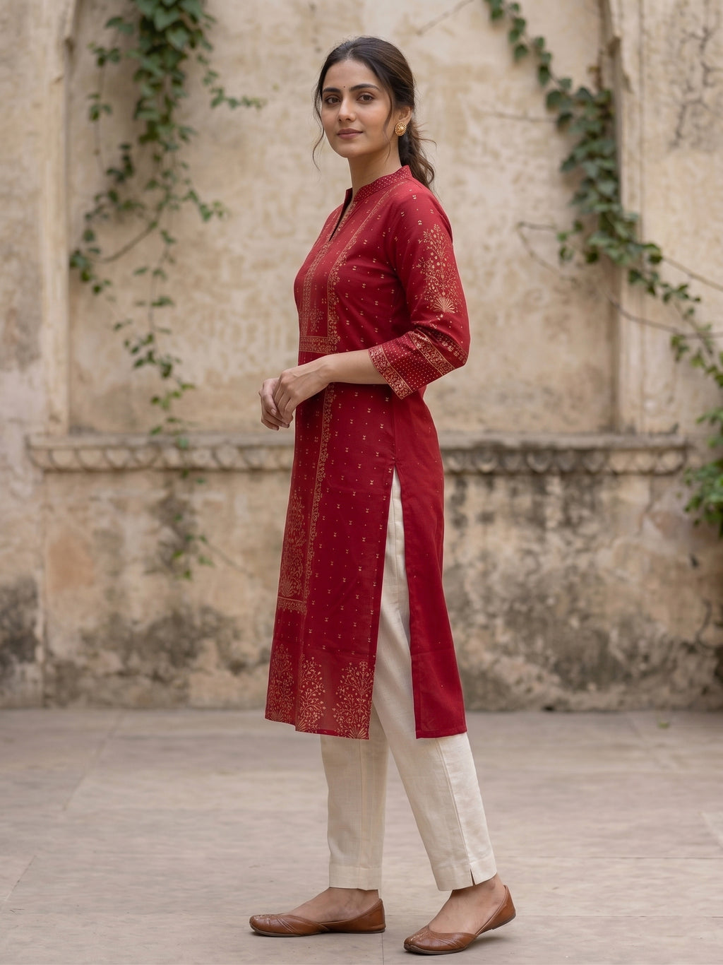 Red Gold Border Kurti