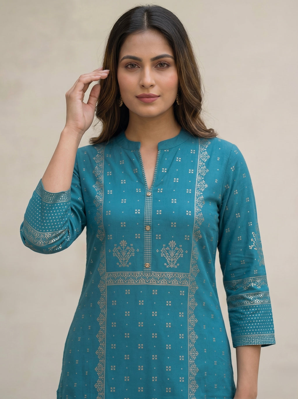 Blue Gold Border Kurti