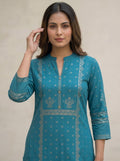 Blue Gold Border Kurti