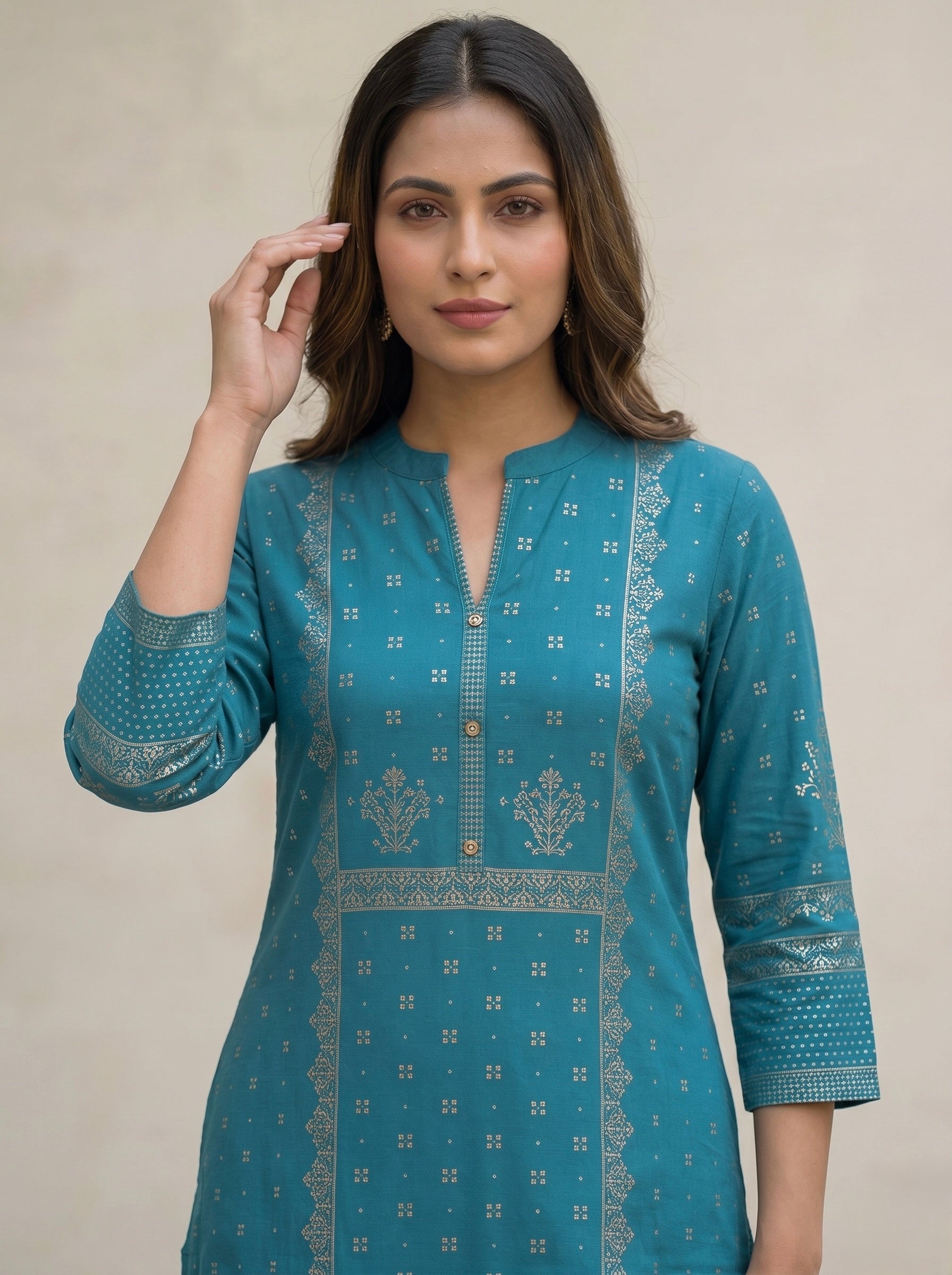 Blue Gold Border Kurti
