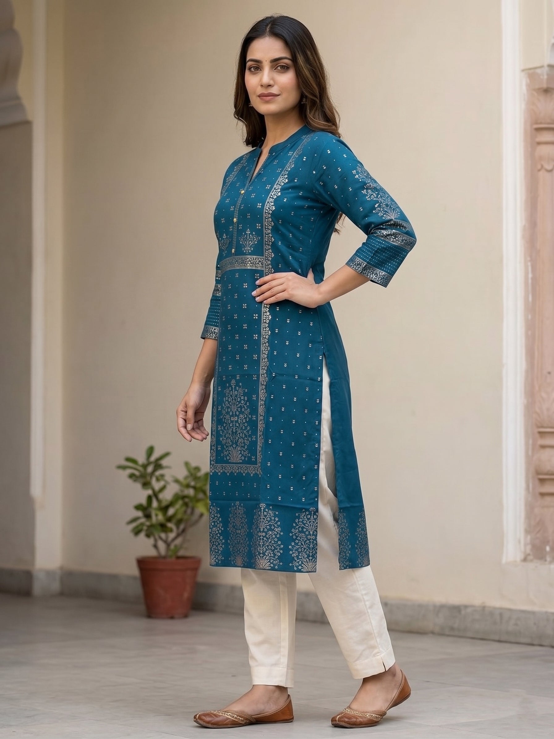 Green  Gold Border Kurti