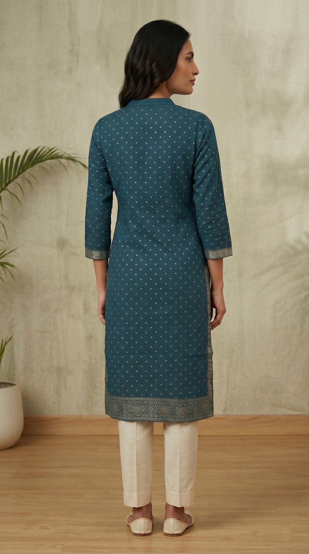 Blue Gold Border Kurti