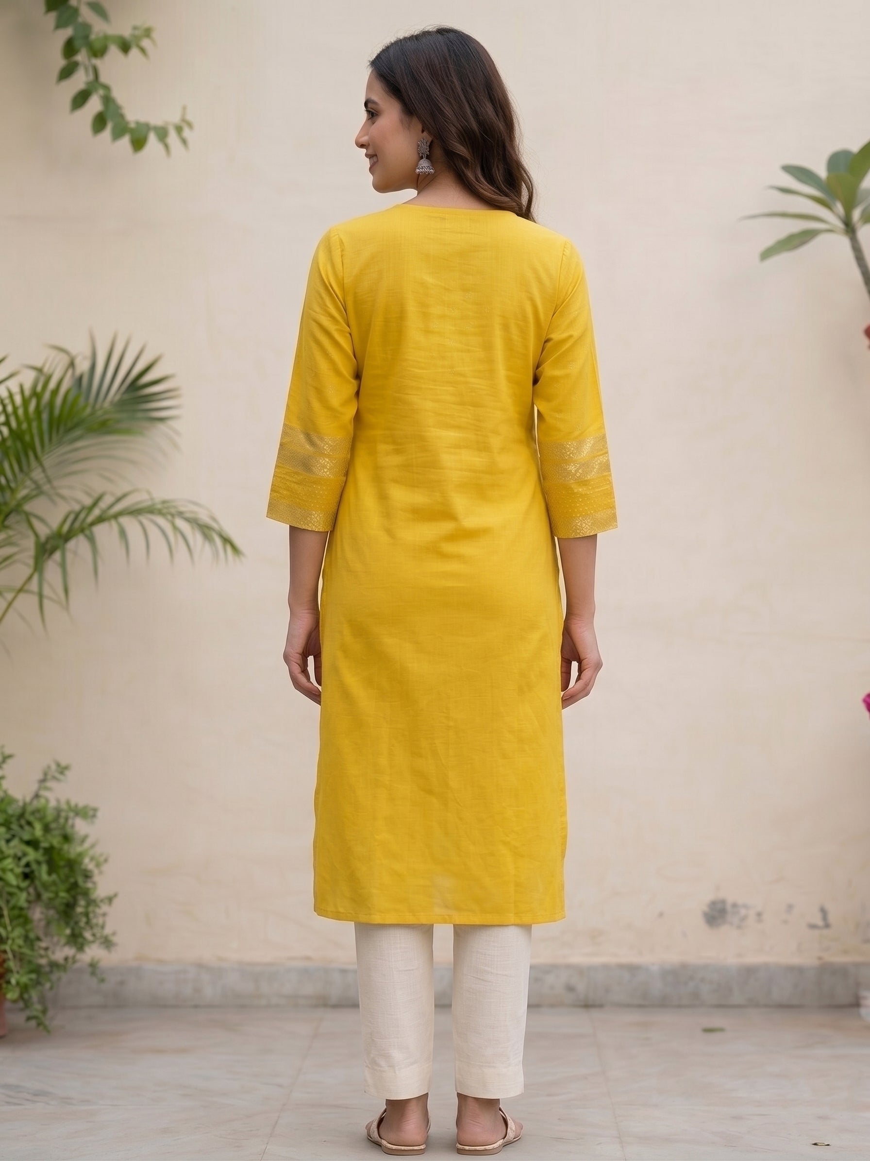 Yellow Gold Border Kurti