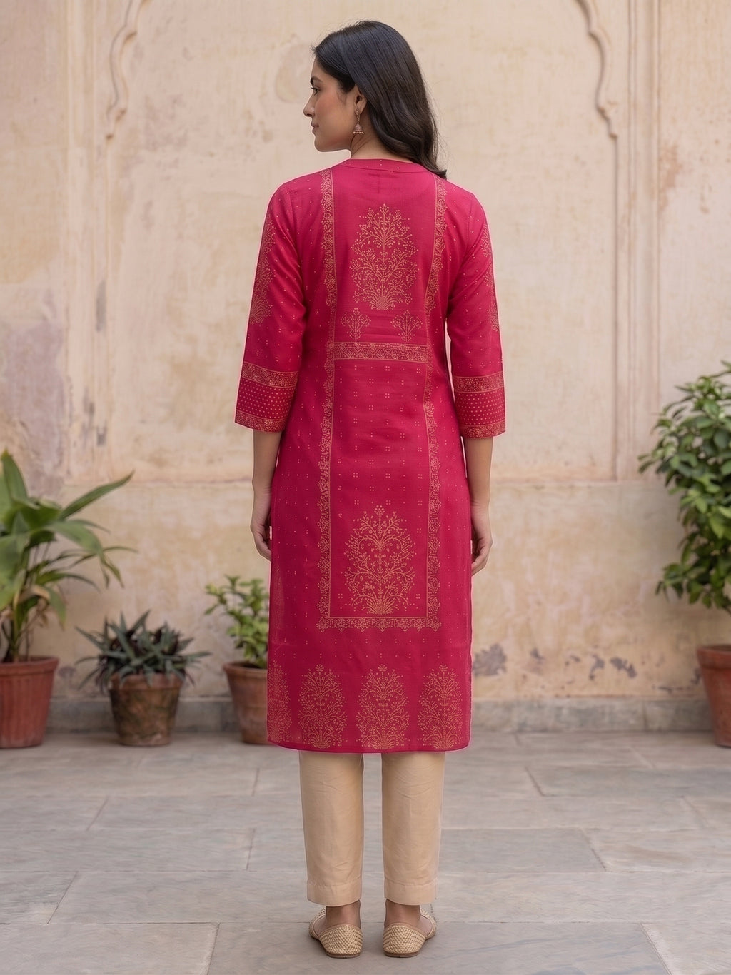 Red Gold Border Kurti