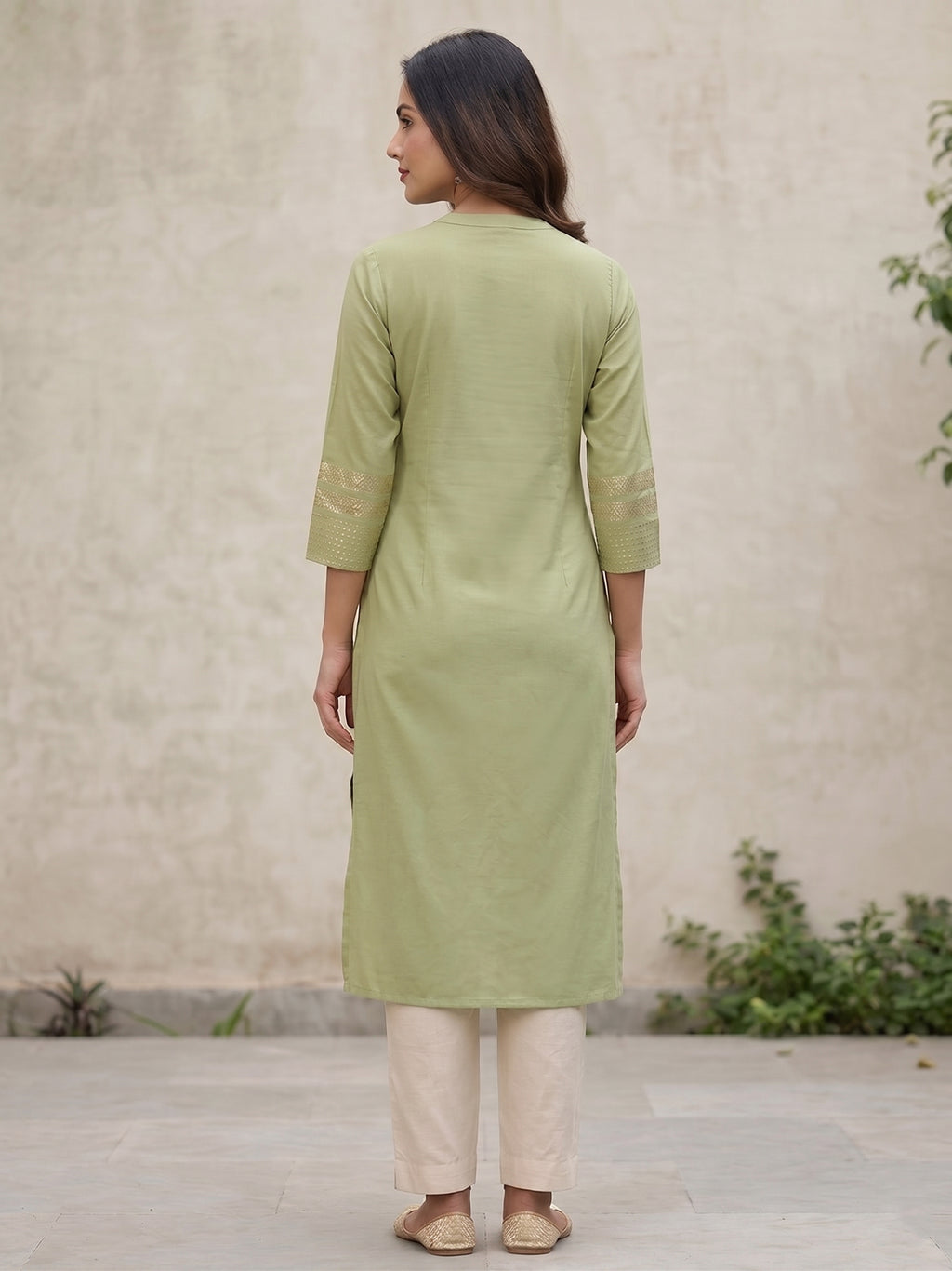 Green Gold Border Kurti