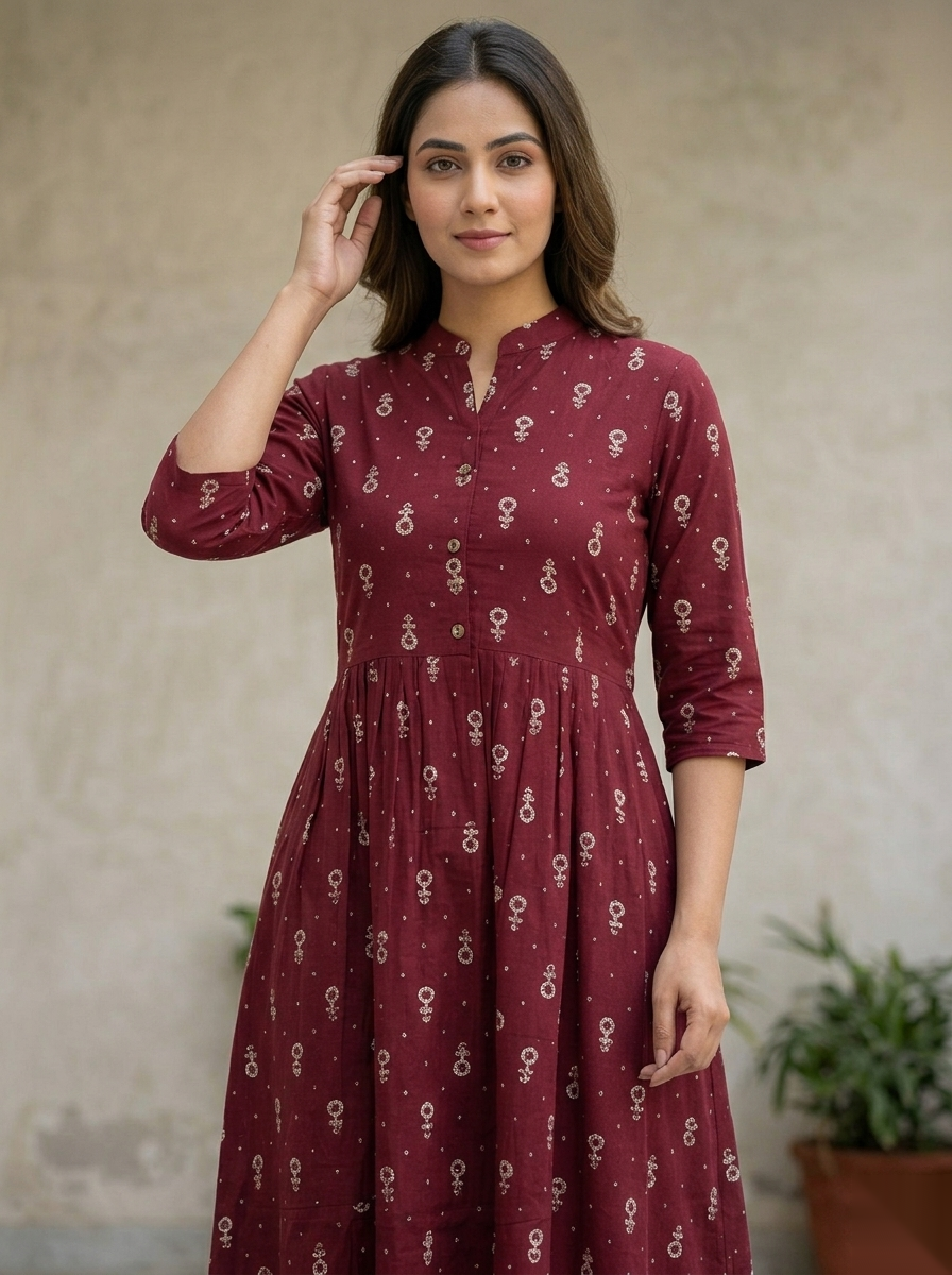 Maroon Long Top 2PC Palzo Cord Set