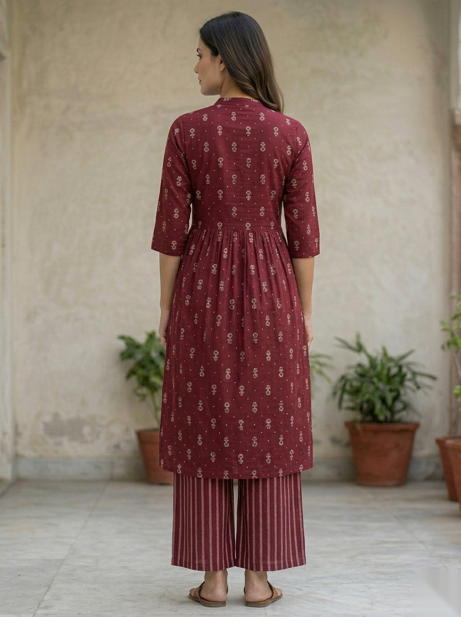 Maroon Long Top 2PC Palzo Cord Set