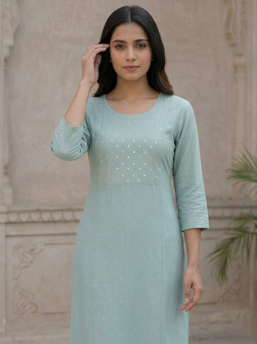 Green D2 Long Top kurti