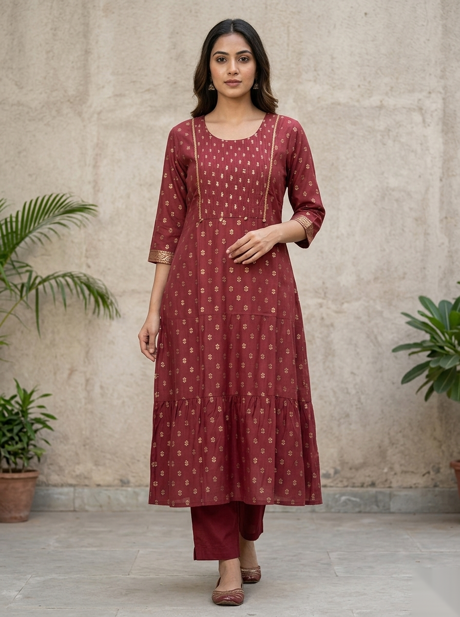 Maroon D2 Long Top Kurti