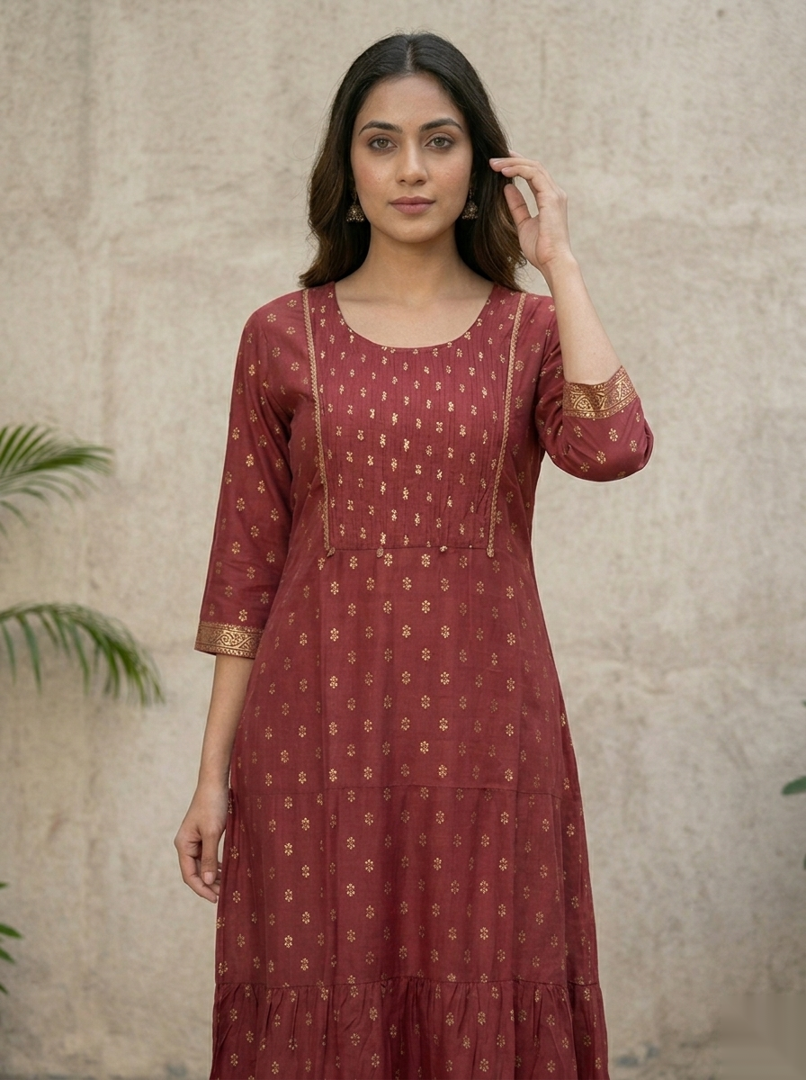Maroon D2 Long Top Kurti