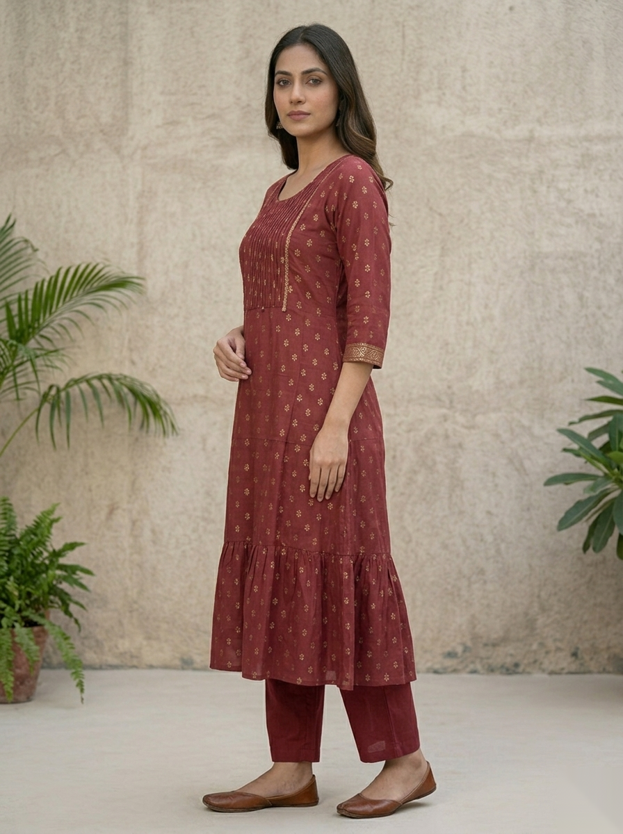Maroon D2 Long Top Kurti