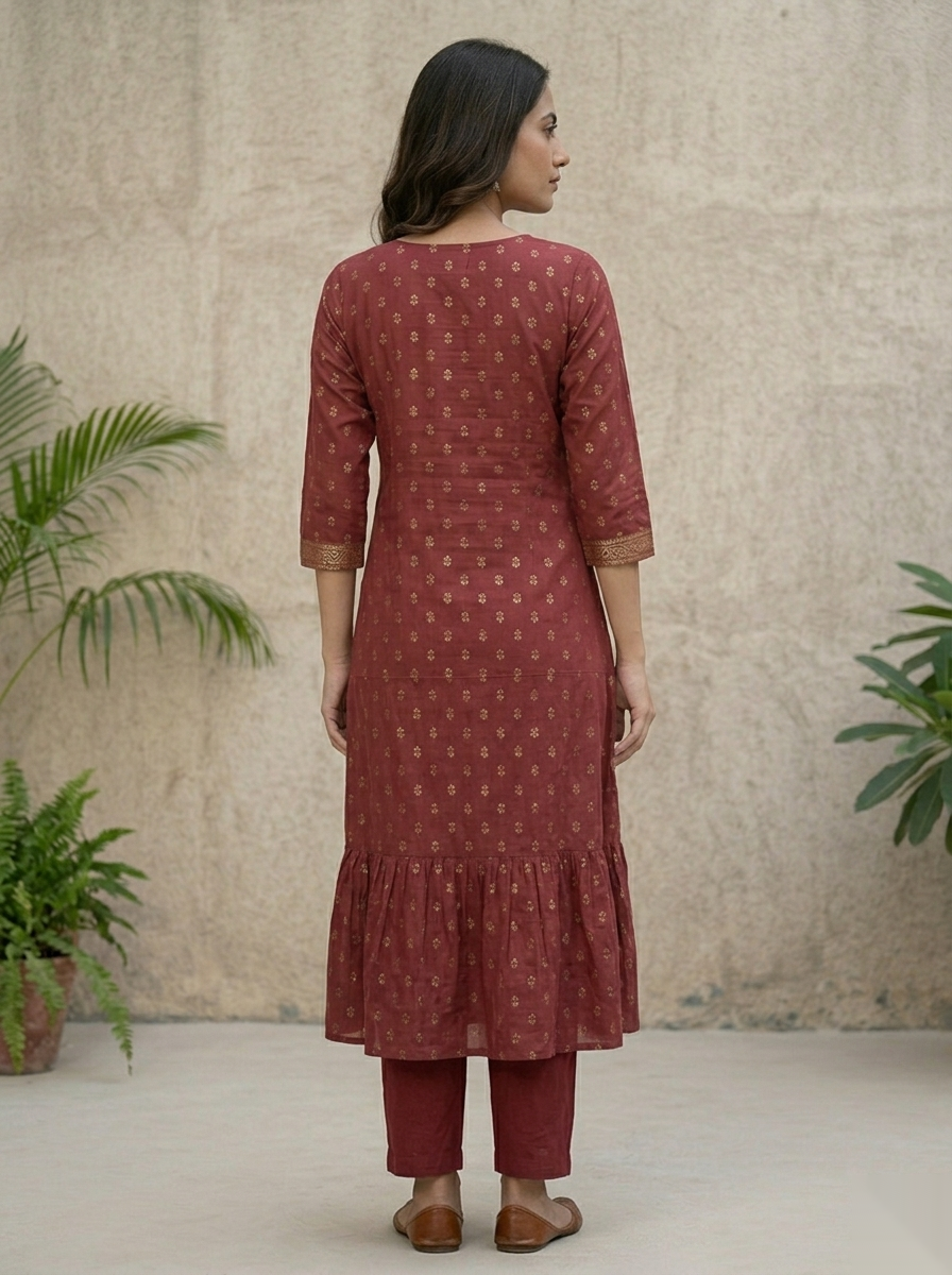 Maroon D2 Long Top Kurti