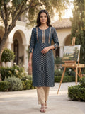 Golden Pattern kurti - Royal green