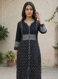 Black V NeckPrinted Kurti
