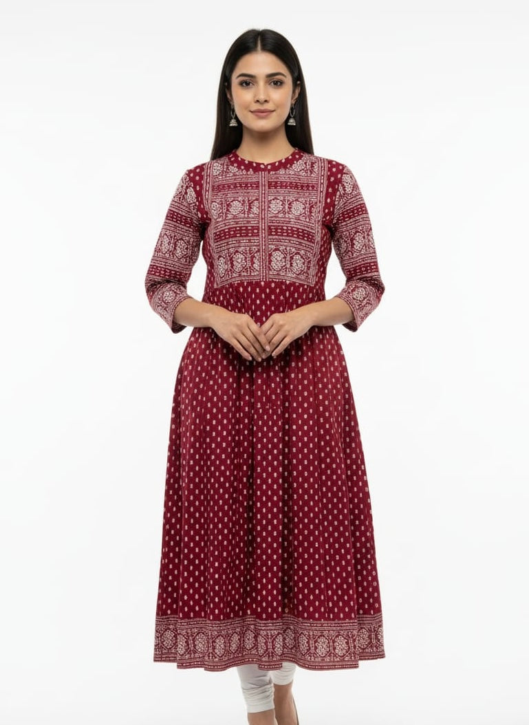 Maroon Long Top Umbrella Kurti