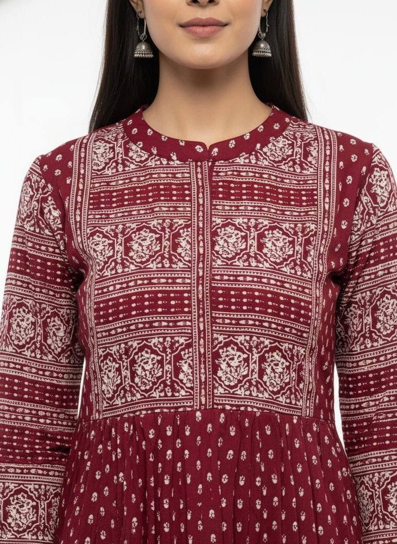 Maroon Long Top Umbrella Kurti