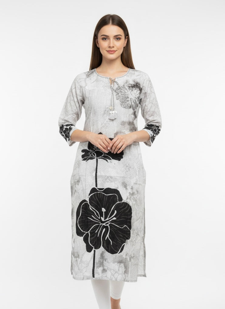 Grey-Black Printed Long Top