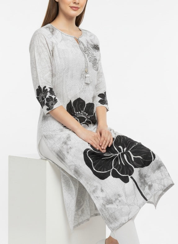 Grey-Black Printed Long Top