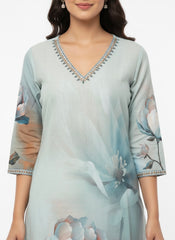 Blue printed Long Top Kurti