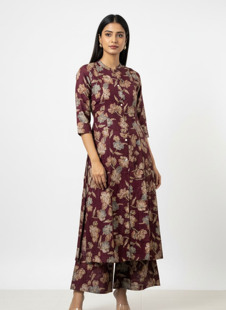 Maroon Chudidhar 2PC Palzo Cord Set