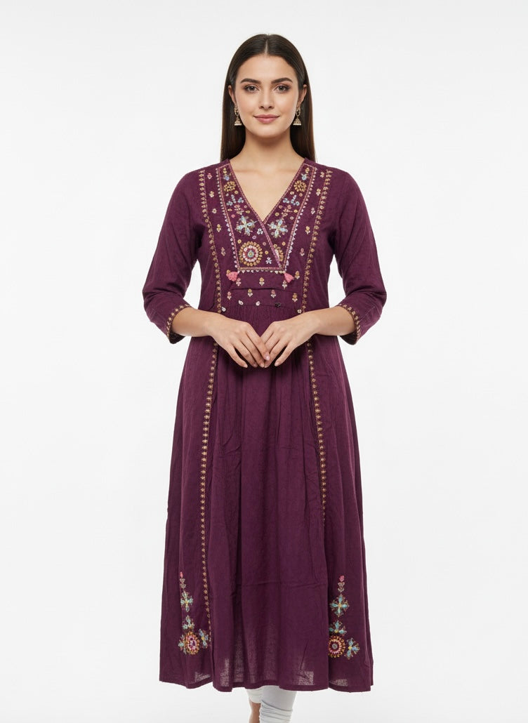 Maroon Long Top Umbrella Kurti