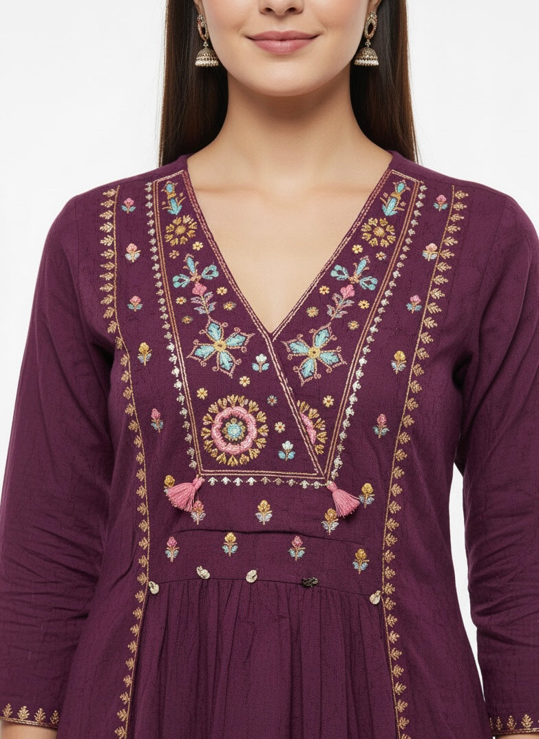 Maroon Long Top Umbrella Kurti