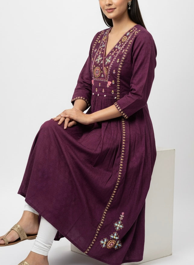 Maroon Long Top Umbrella Kurti