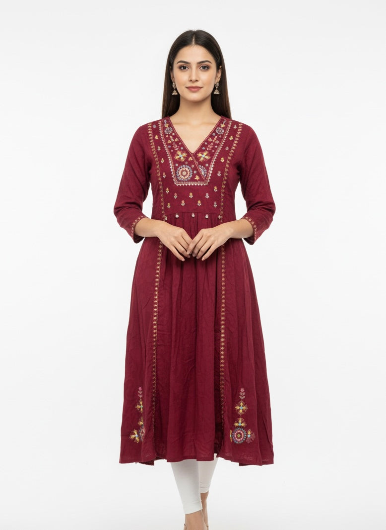 Red Long Top Umbrella Kurti