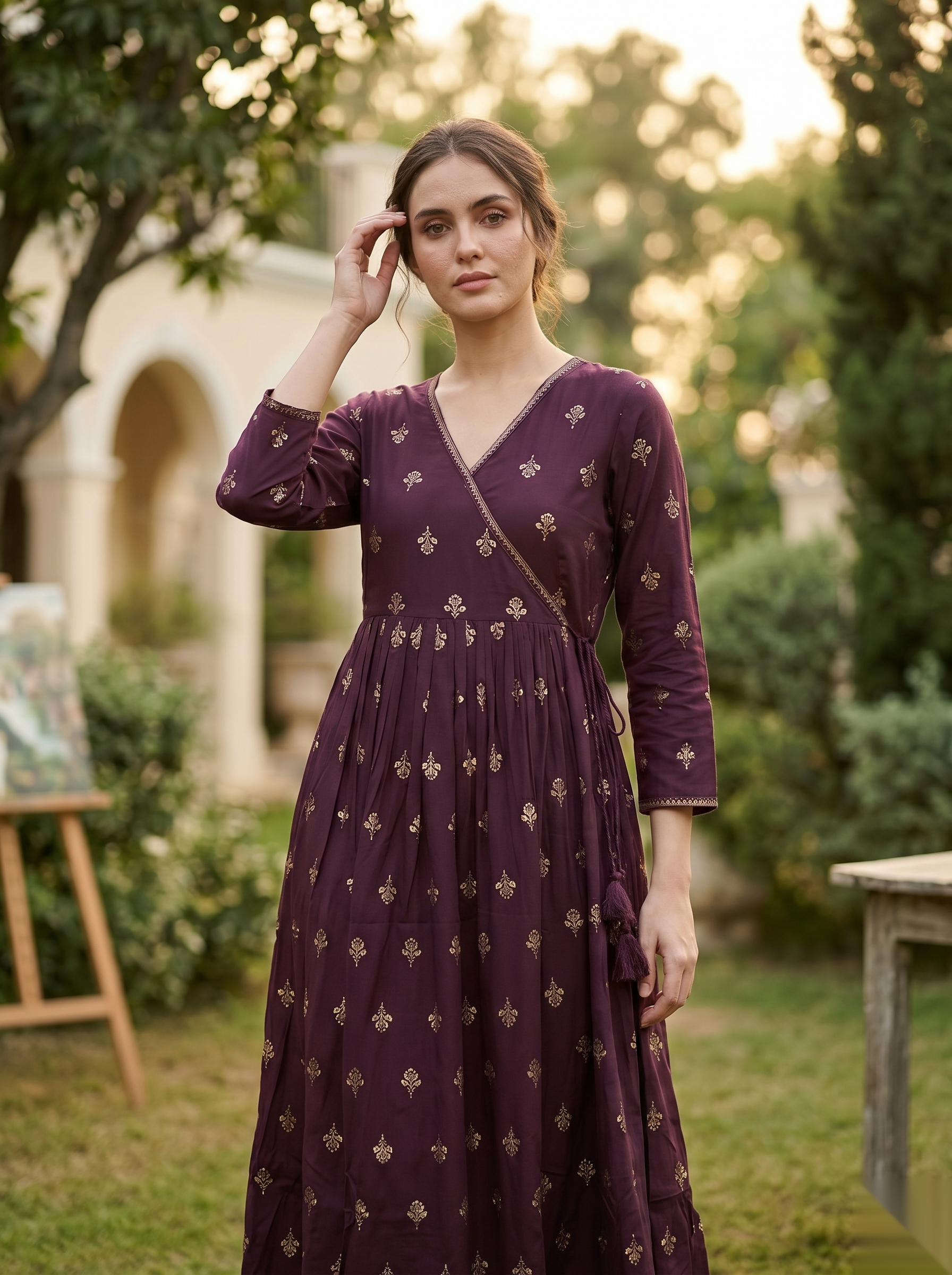 Cross Design Umberlla Kurti - Voilet