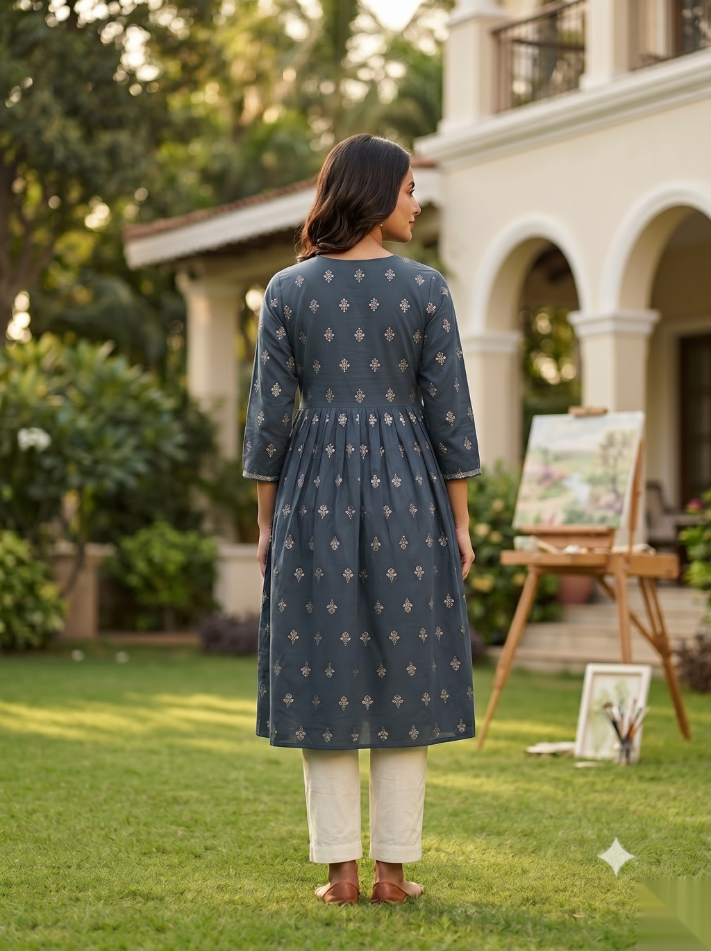 Cross Design Umberlla Kurti - Grey