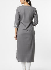 Grey - White Printed Long Top Kurti