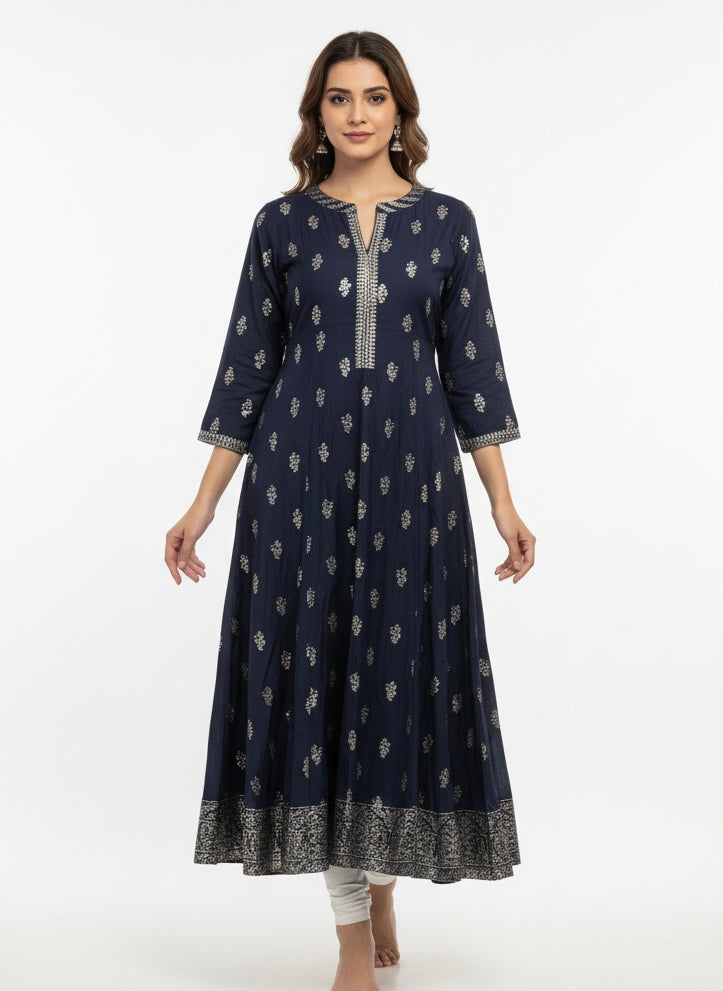 Dark Blue Long Top Umbrella kurti
