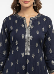 Dark Blue Long Top Umbrella kurti