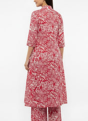 Red - White Printed Chudidhar 2PC Palzo Cord Set