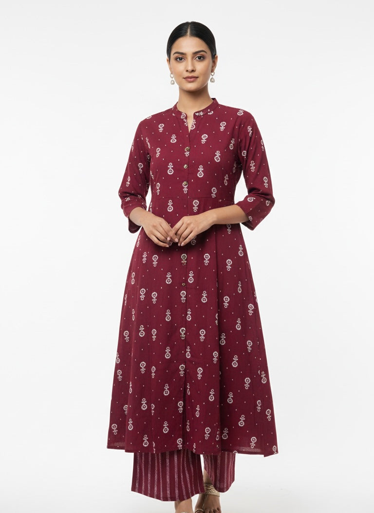 Maroon Long Top 2PC Palzo Cord Set