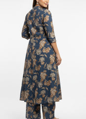 Blue - Brown Printed Chudidhar 2PC Palzo Cord Set