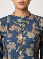 Blue - Brown Printed Chudidhar 2PC Palzo Cord Set