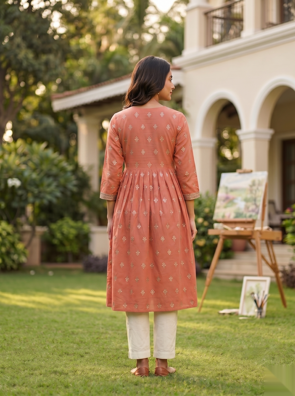 Cross Design Umberlla Kurti - Orange