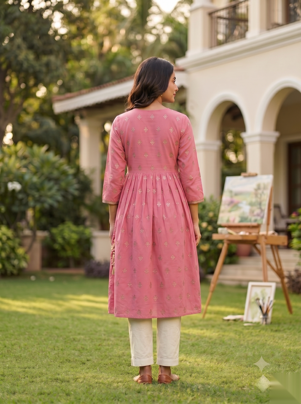 Cross Design Umberlla Kurti - Pink