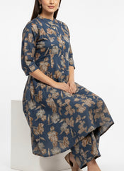 Blue - Brown Printed Chudidhar 2PC Palzo Cord Set