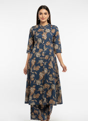 Blue - Brown Printed Chudidhar 2PC Palzo Cord Set