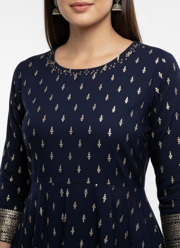Dark Blue Long Top Umbrella Kurti