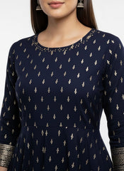 Dark Blue Long Top Umbrella Kurti