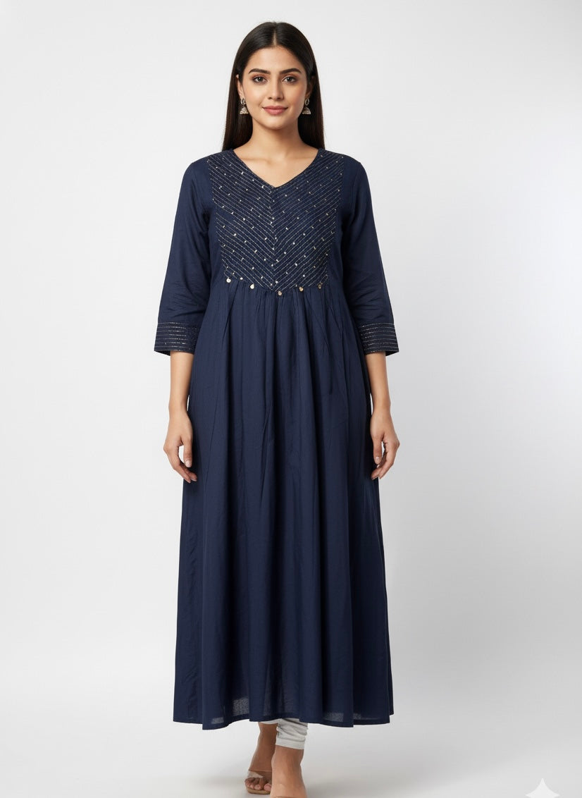 Dark Blue Long Top Umbrella Kurti
