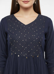 Dark Blue Long Top Umbrella Kurti