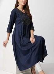 Dark Blue Long Top Umbrella Kurti